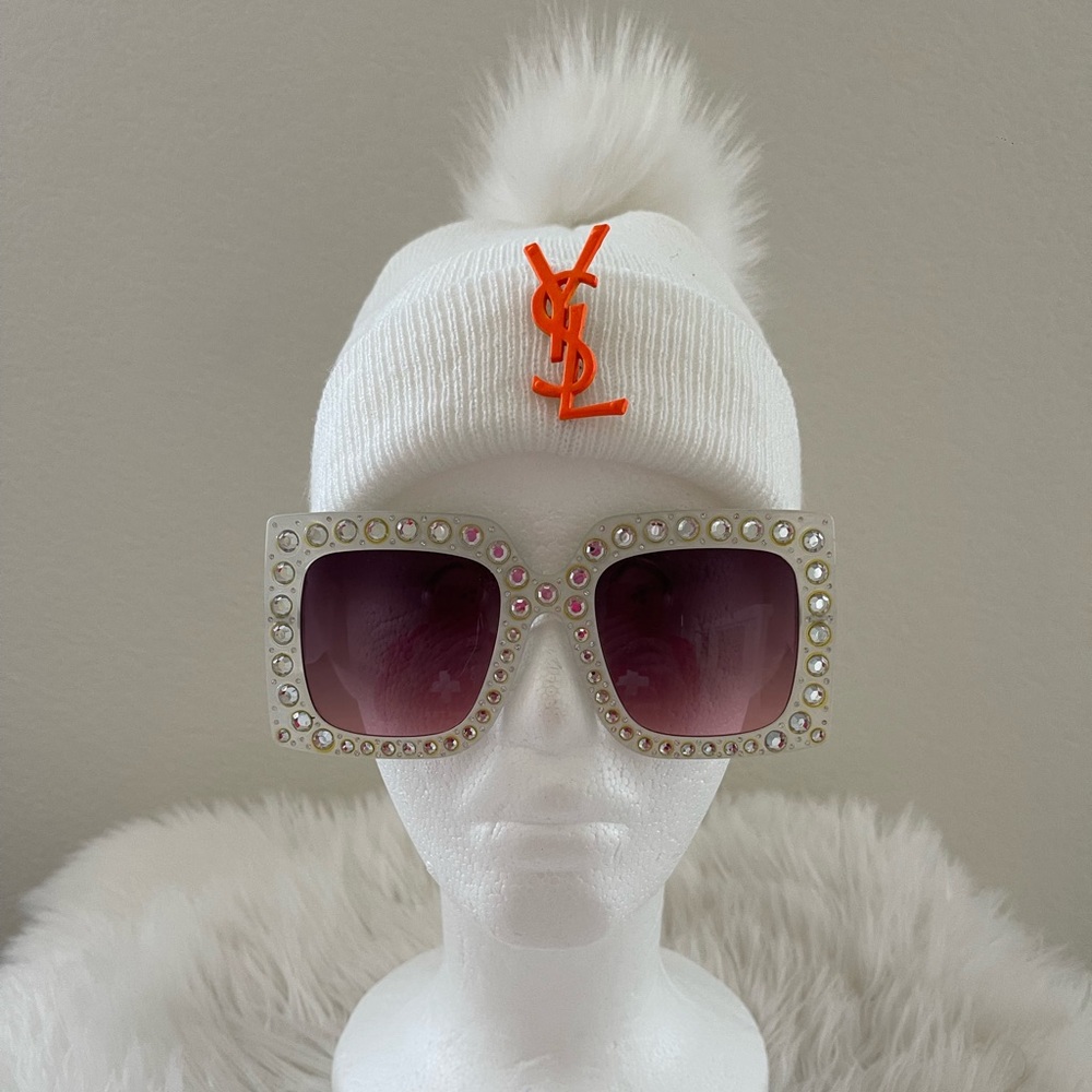 Winter Knit Pom Pom White Hat